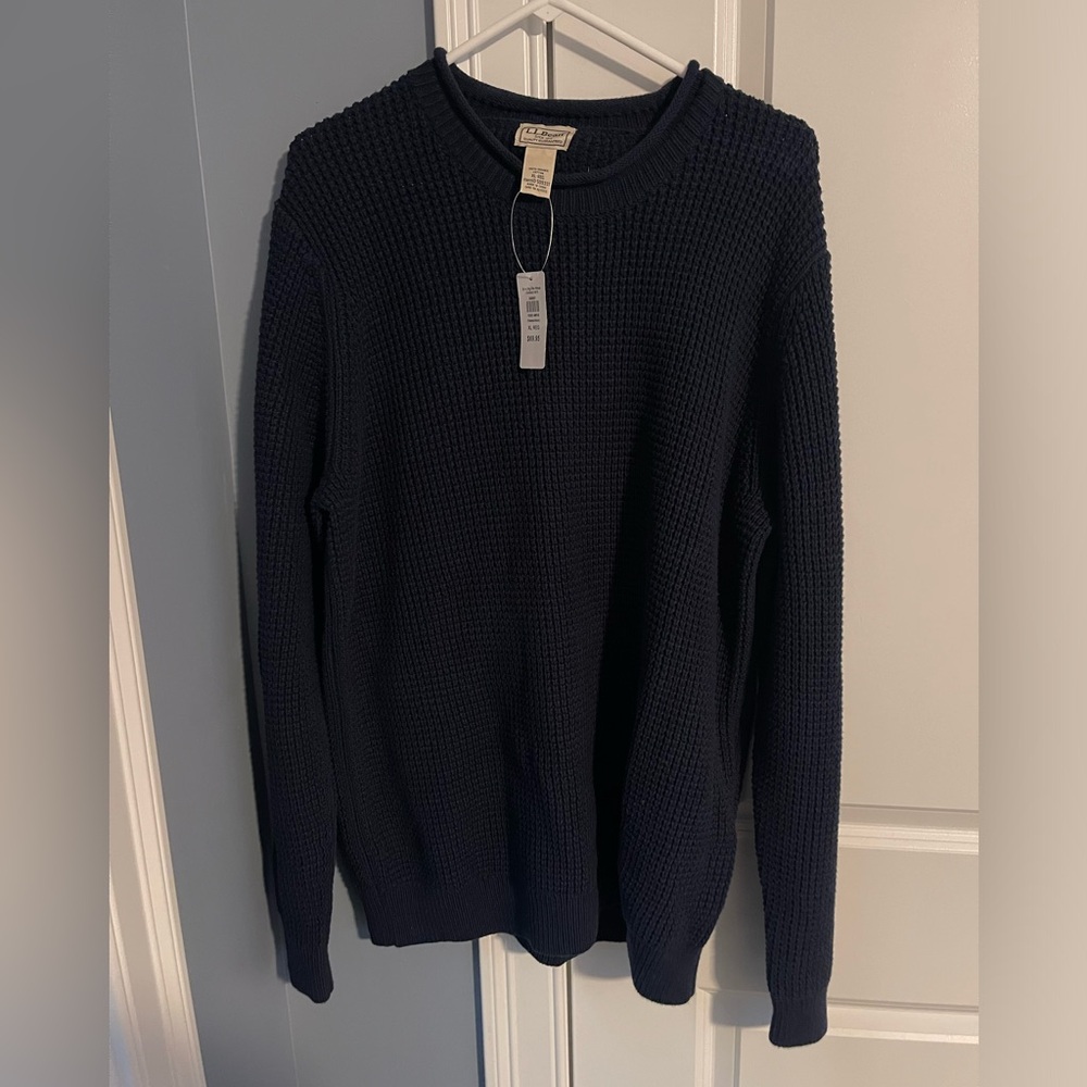 NWOT Men’s XL L.L. Bean organic cotton knit sweater navy blue